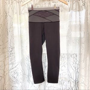 Lululemon wunder under black gray print decorated waist high rise crop leggings